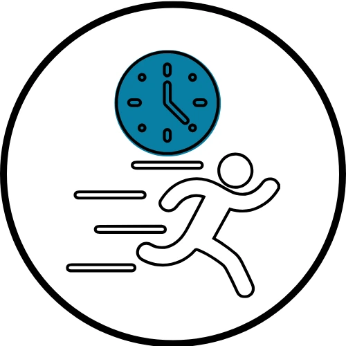 ikona biegnącego człowieka i zegar w tle